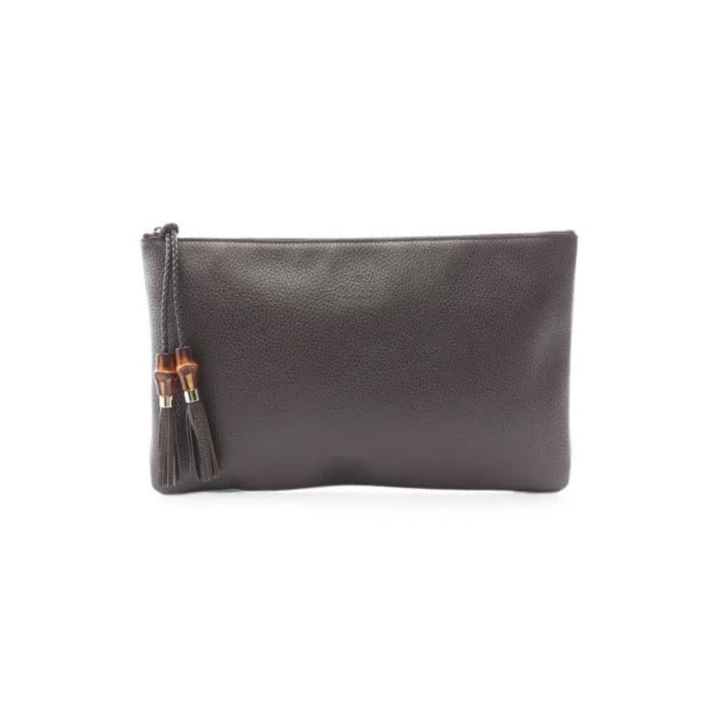 Gucci Bamboo Tassel Grey Grained Leather Large Clutch Bag 449652